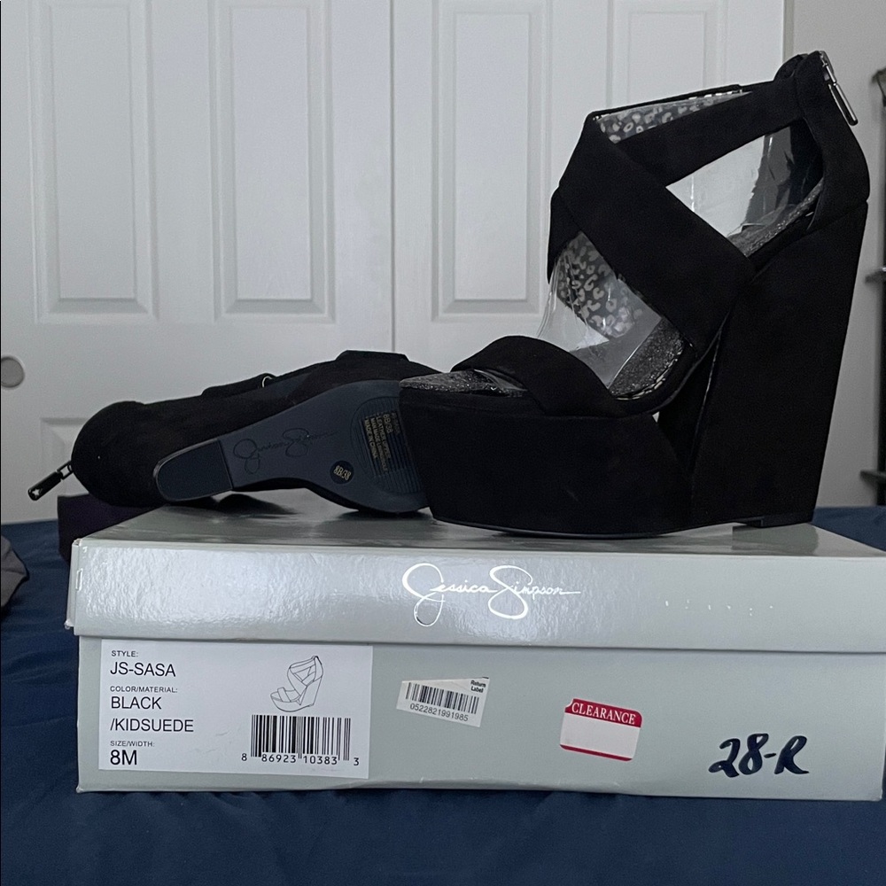 Jessica Simpson Black Suede Wedge Sandals